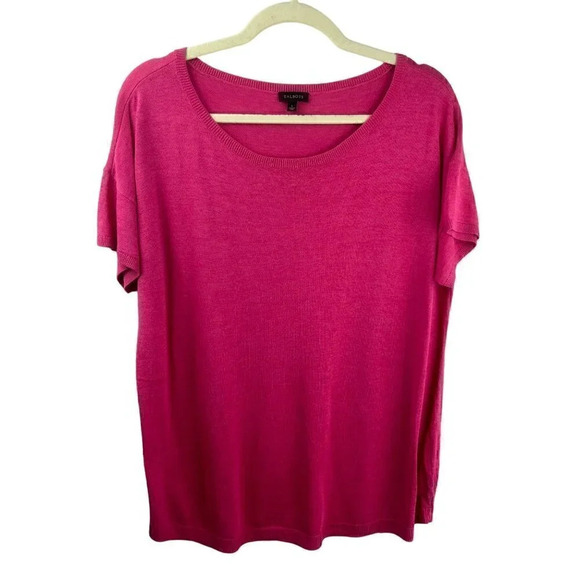 Talbots Classic Shirt Top Women Large Viscose Cotton Cap Sleeve Round Neck Pink - Picture 1 of 6